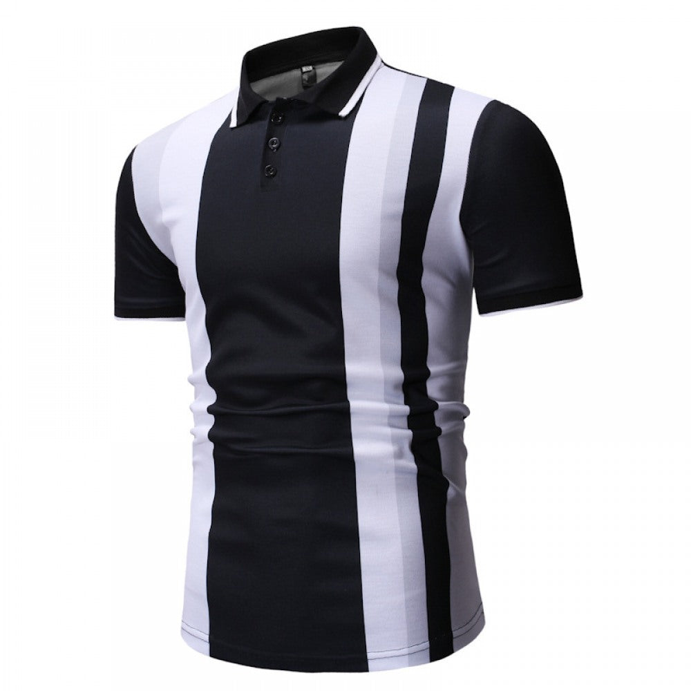 Men's New Slim Vertical Stripes Printed Short-Sleeved Polo Shirt