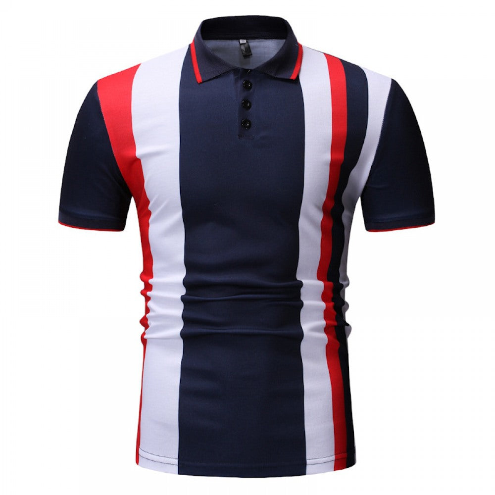 Men's New Slim Vertical Stripes Printed Short-Sleeved Polo Shirt