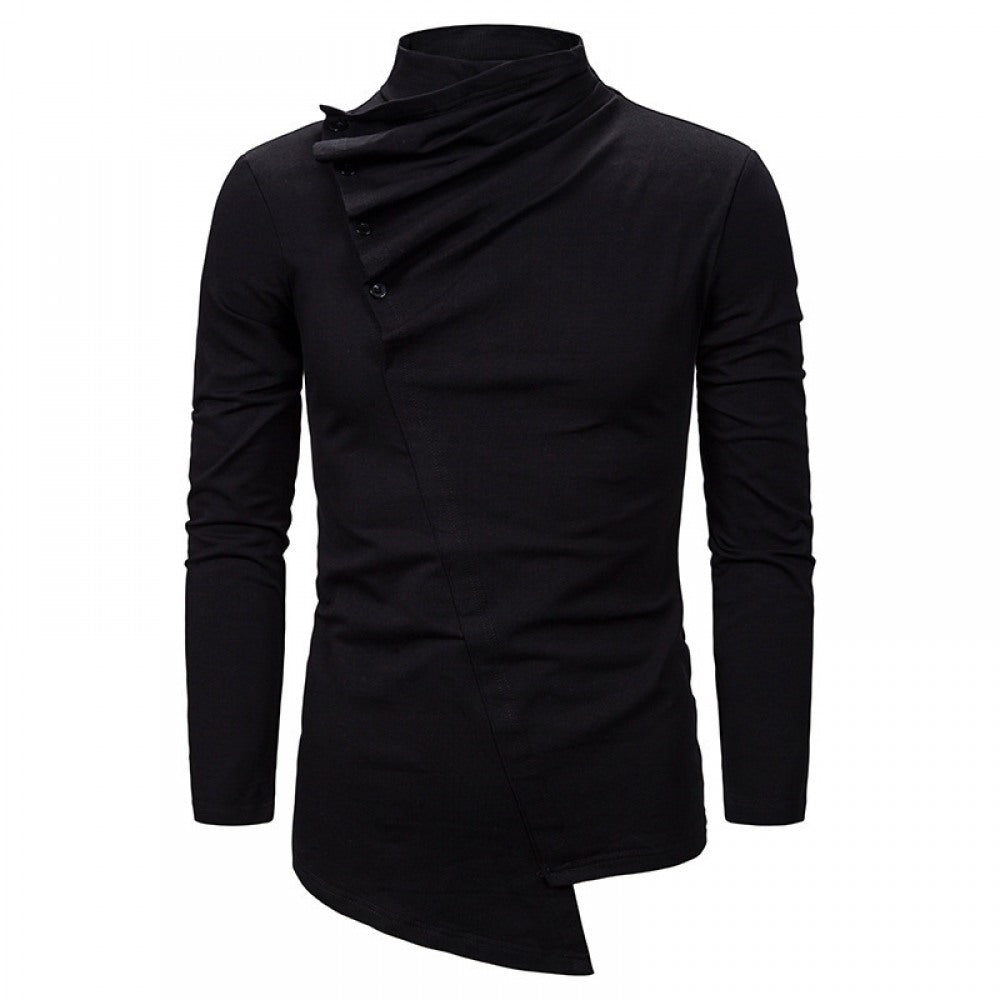 Men's Fashion Button Design Irregular Cut Slim Long-Sleeved T-Shirt