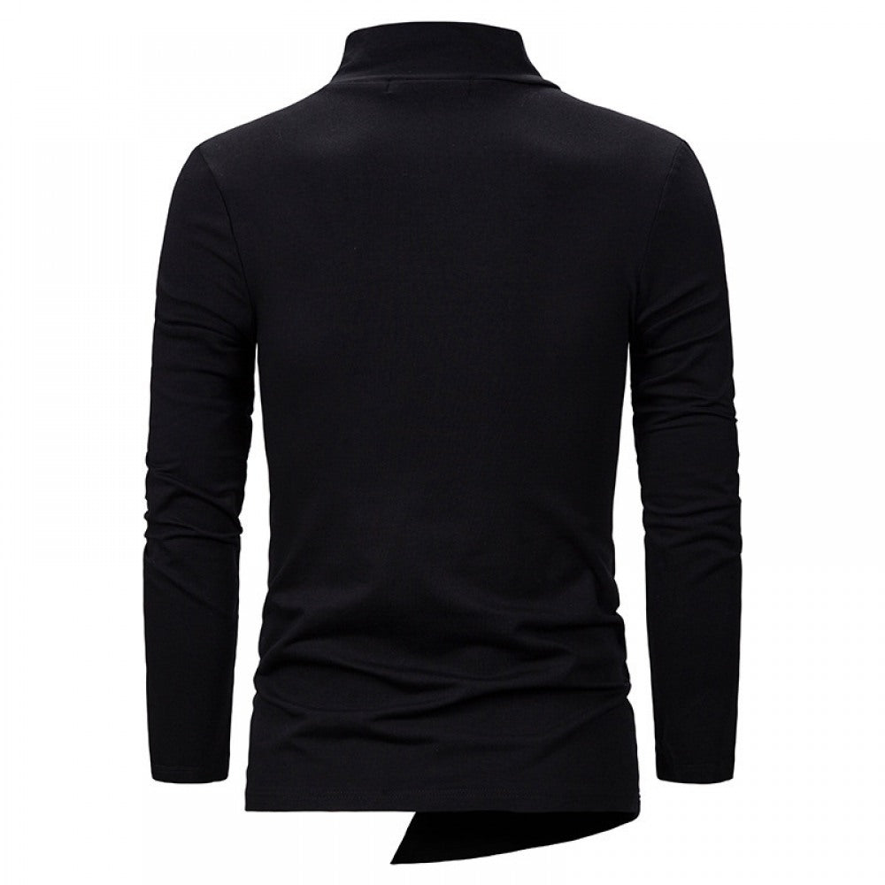 Men's Fashion Button Design Irregular Cut Slim Long-Sleeved T-Shirt