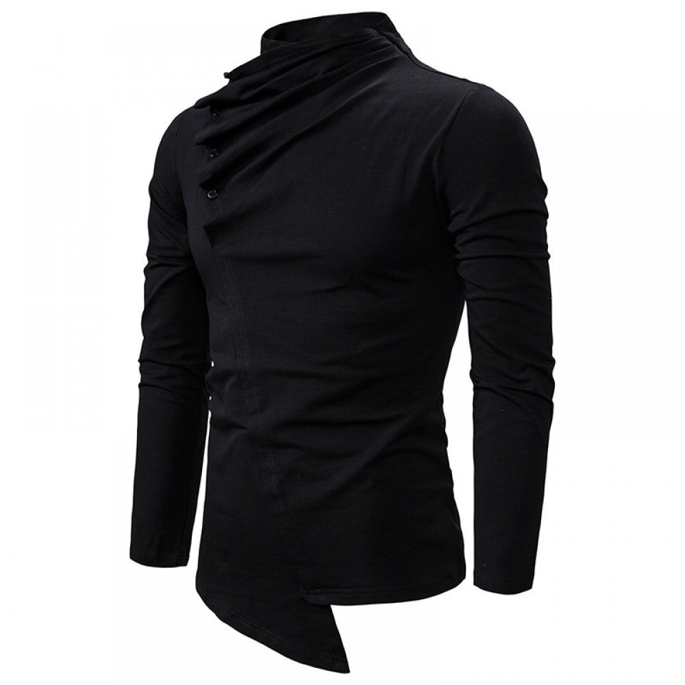 Men's Fashion Button Design Irregular Cut Slim Long-Sleeved T-Shirt