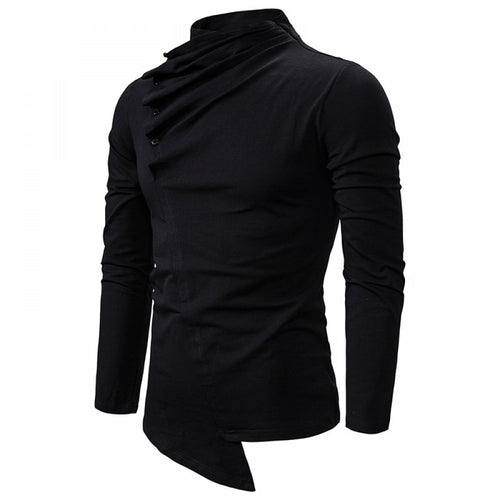 Men's Fashion Button Design Irregular Cut Slim Long-Sleeved T-Shirt