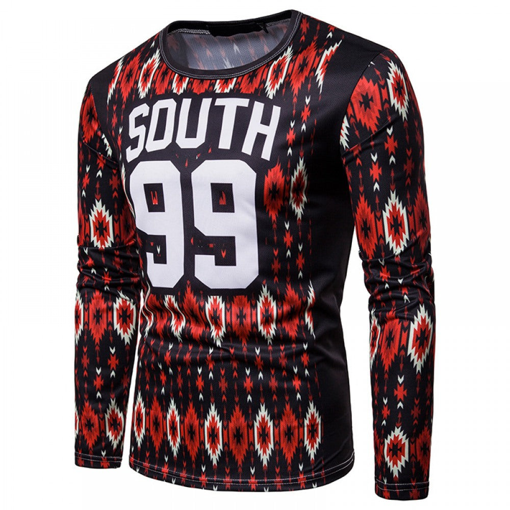 Men's Letter Printing Long-Sleeved Round Neck T-Shirt