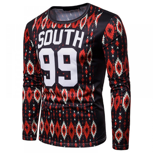 Men's Letter Printing Long-Sleeved Round Neck T-Shirt