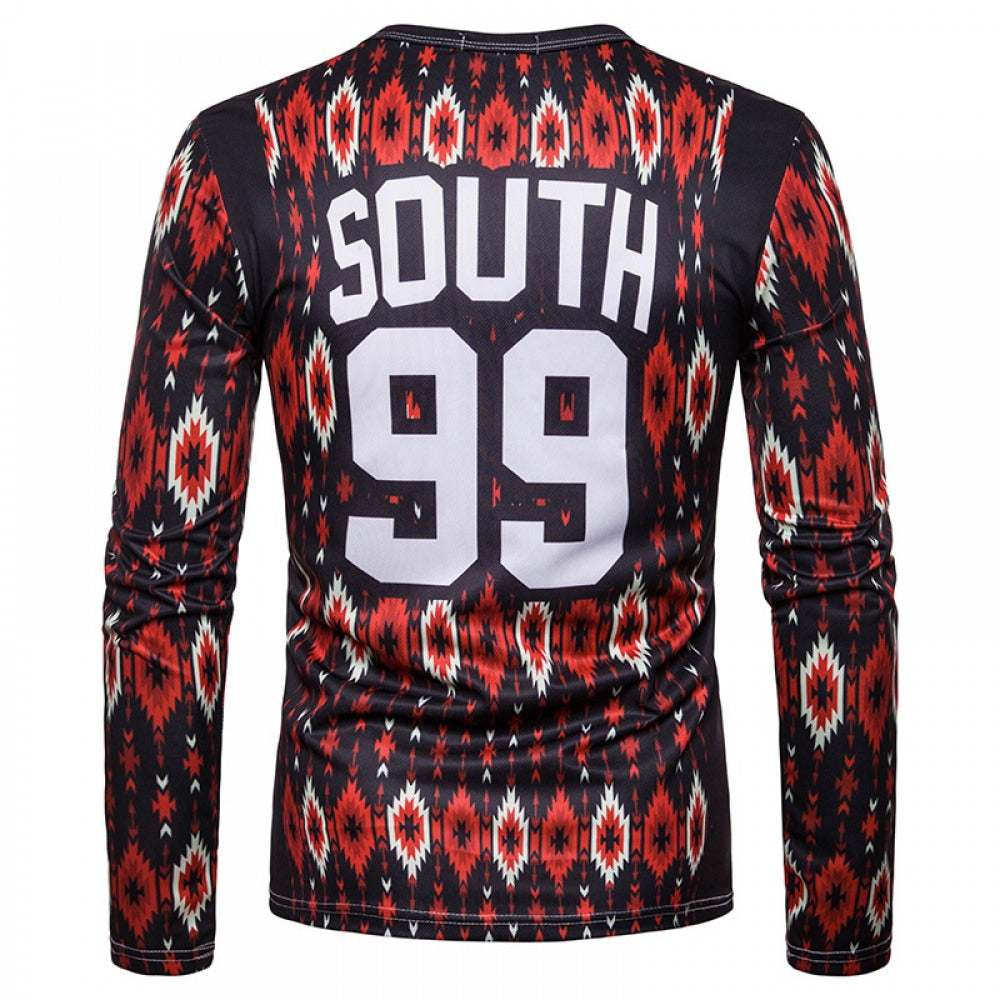 Men's Letter Printing Long-Sleeved Round Neck T-Shirt